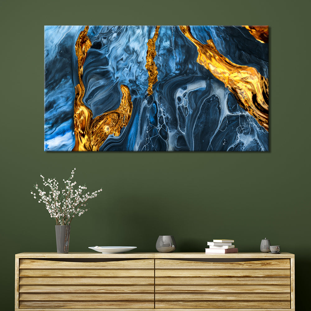 Blue And Gold Marble Abstract