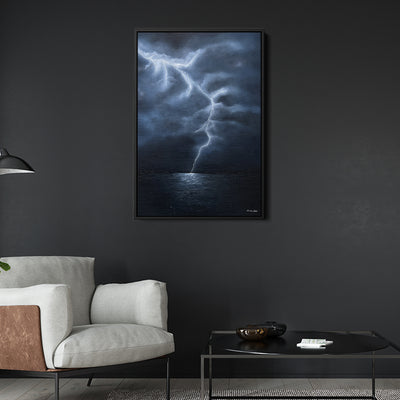 "The Awakening" Lightning Over the Ocean Canvas