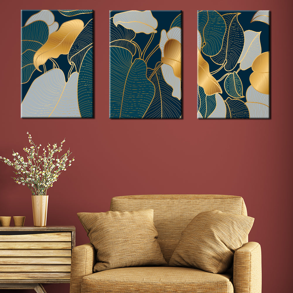 Navy Gold Leaves