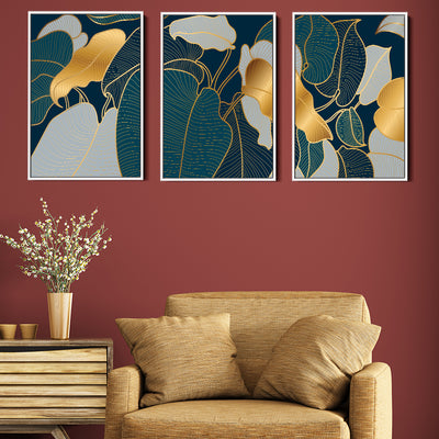 Navy Gold Leaves