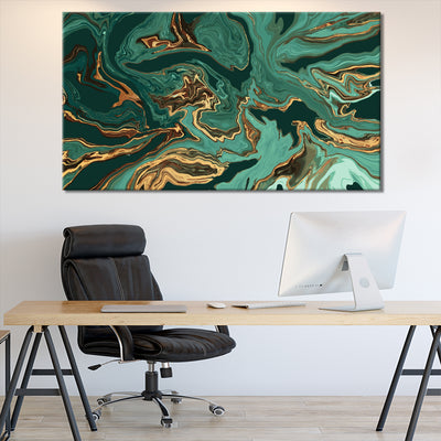 Emerald Green And Gold Liquid Art