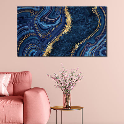 Navy Blue And Gold Liquid Art