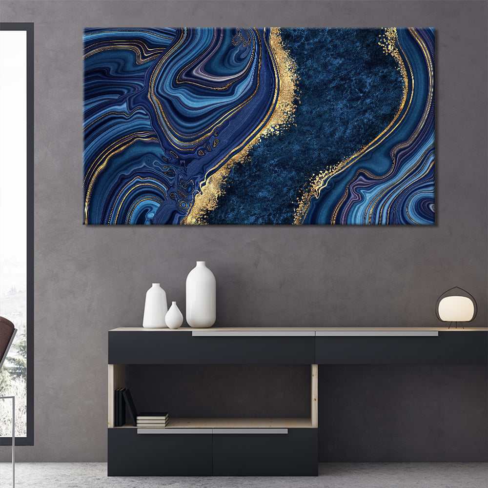 Navy Blue And Gold Liquid Art