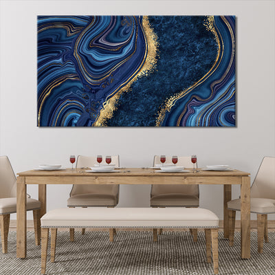 Navy Blue And Gold Liquid Art