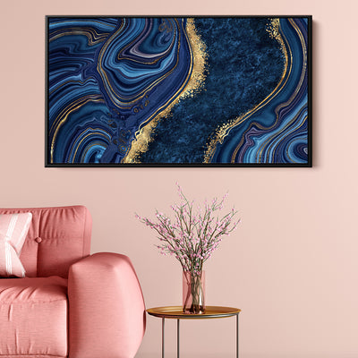 Navy Blue And Gold Liquid Art