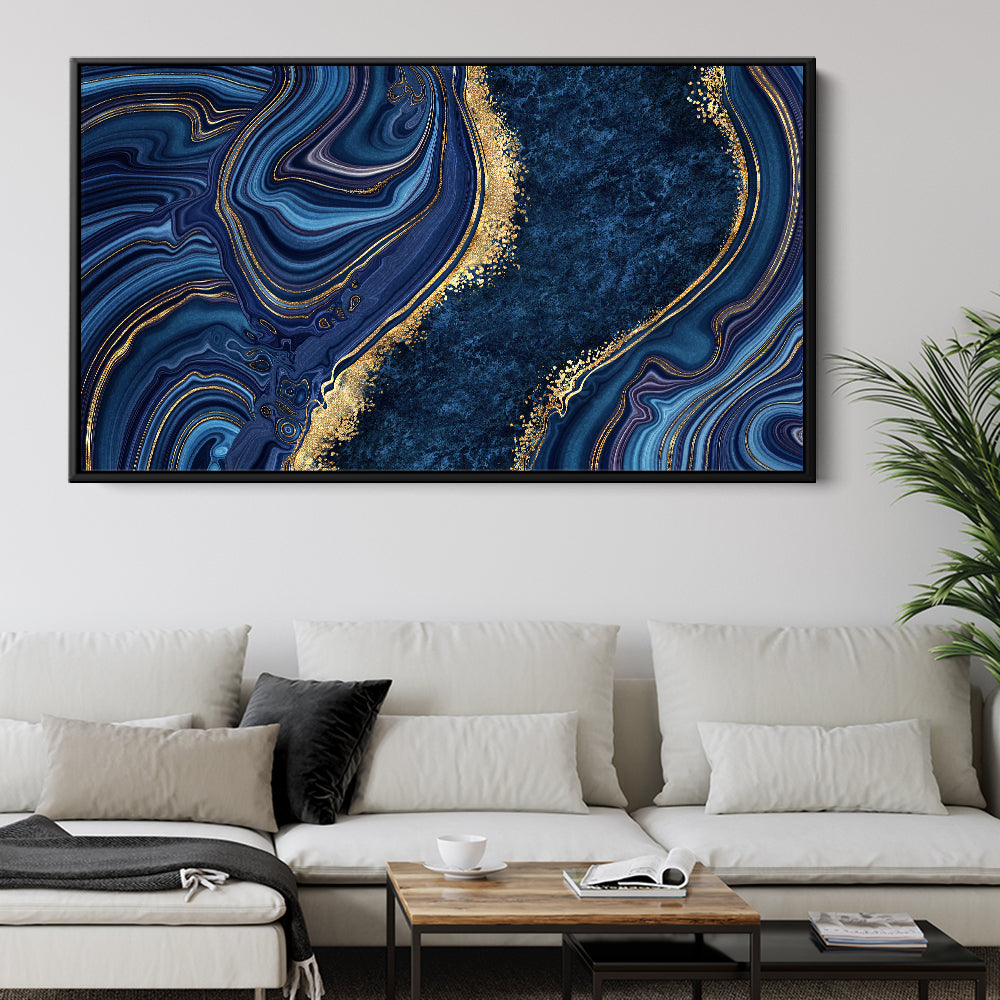 Navy Blue And Gold Liquid Art