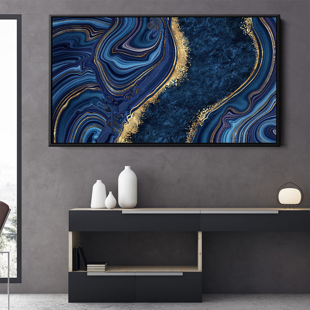 Navy Blue And Gold Liquid Art