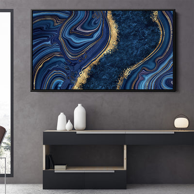 Navy Blue And Gold Liquid Art