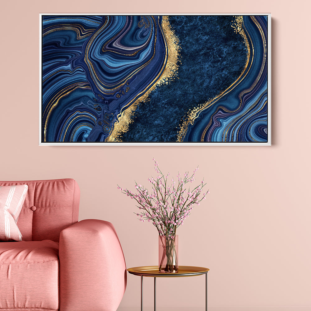 Navy Blue And Gold Liquid Art