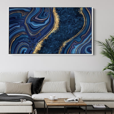 Navy Blue And Gold Liquid Art