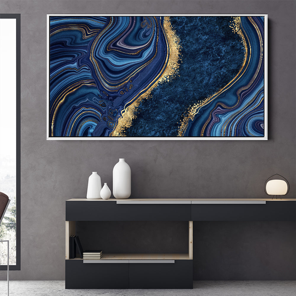 Navy Blue And Gold Liquid Art