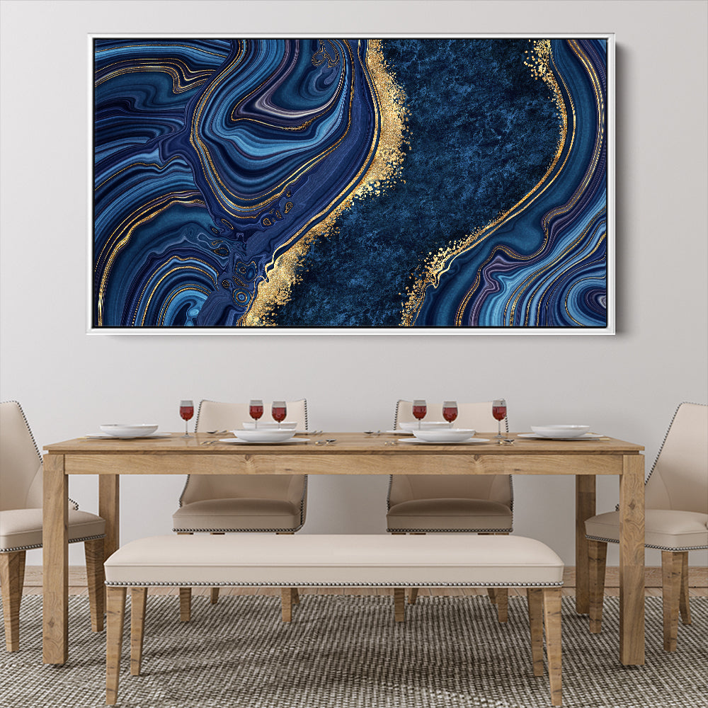 Navy Blue And Gold Liquid Art