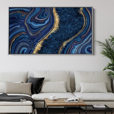 Navy Blue And Gold Liquid Art