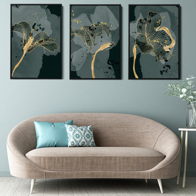 Floral Gold and Grey Abstract