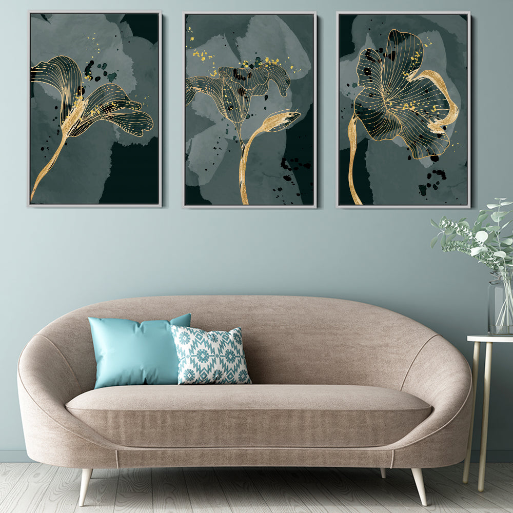 Floral Gold and Grey Abstract