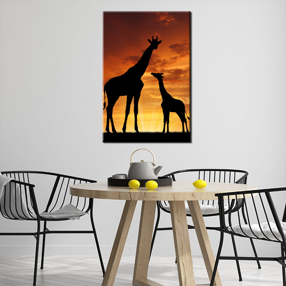 Mother And Baby Giraffe Silhouette