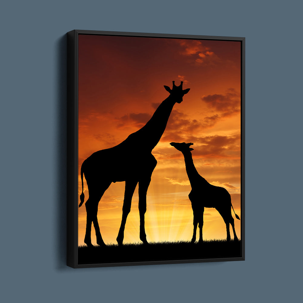 Mother And Baby Giraffe Silhouette