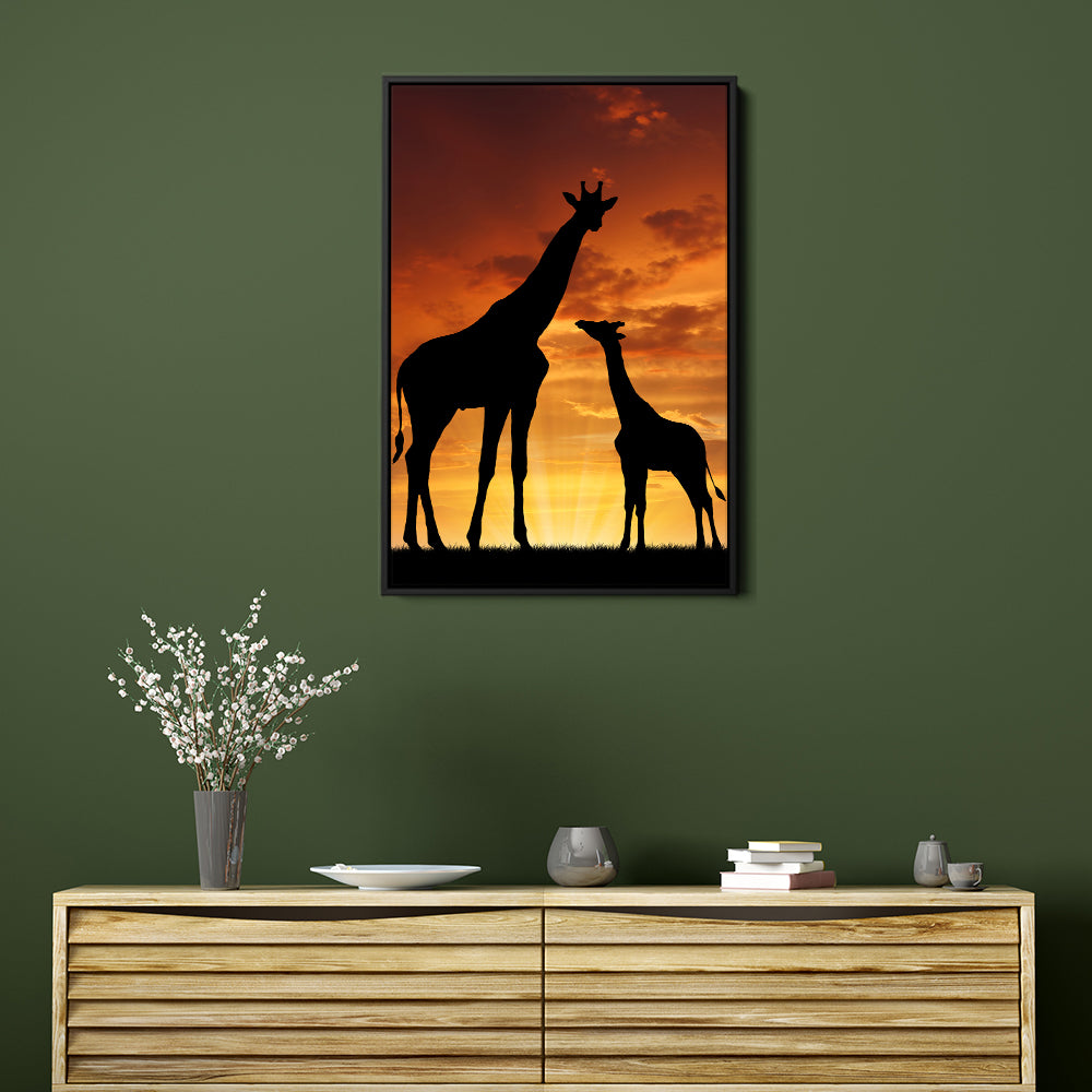 Mother And Baby Giraffe Silhouette