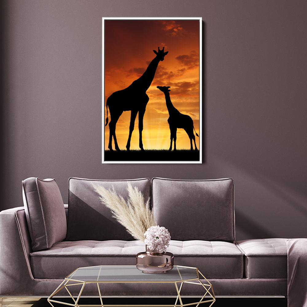 Mother And Baby Giraffe Silhouette