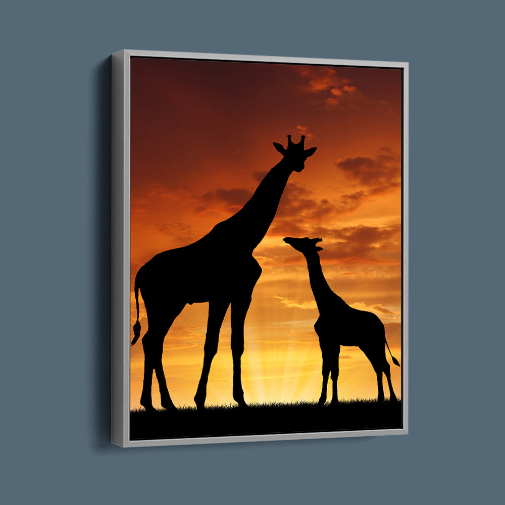 Mother And Baby Giraffe Silhouette