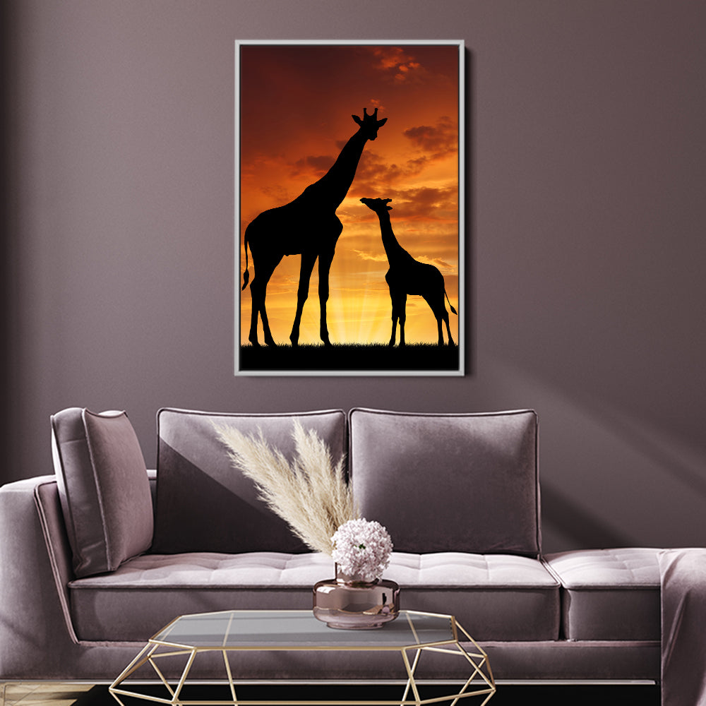 Mother And Baby Giraffe Silhouette