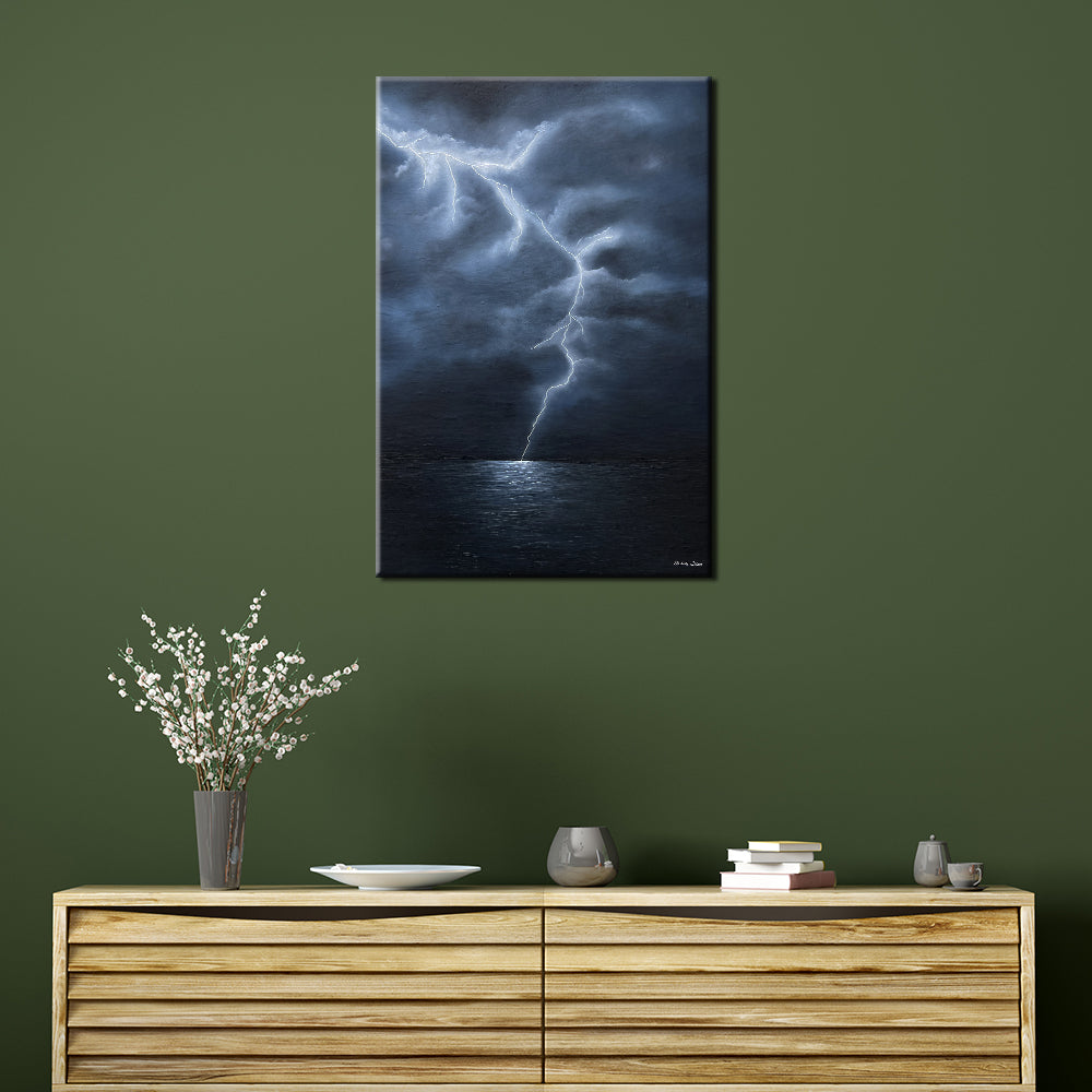 "The Awakening" Lightning Over the Ocean Canvas