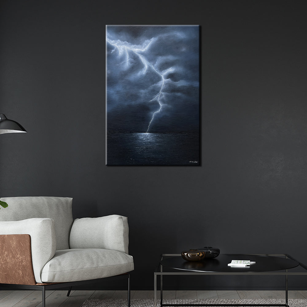 "The Awakening" Lightning Over the Ocean Canvas