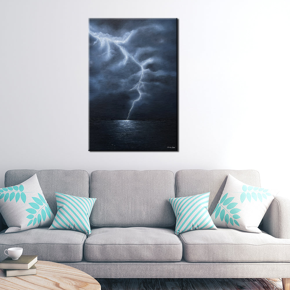 "The Awakening" Lightning Over the Ocean Canvas