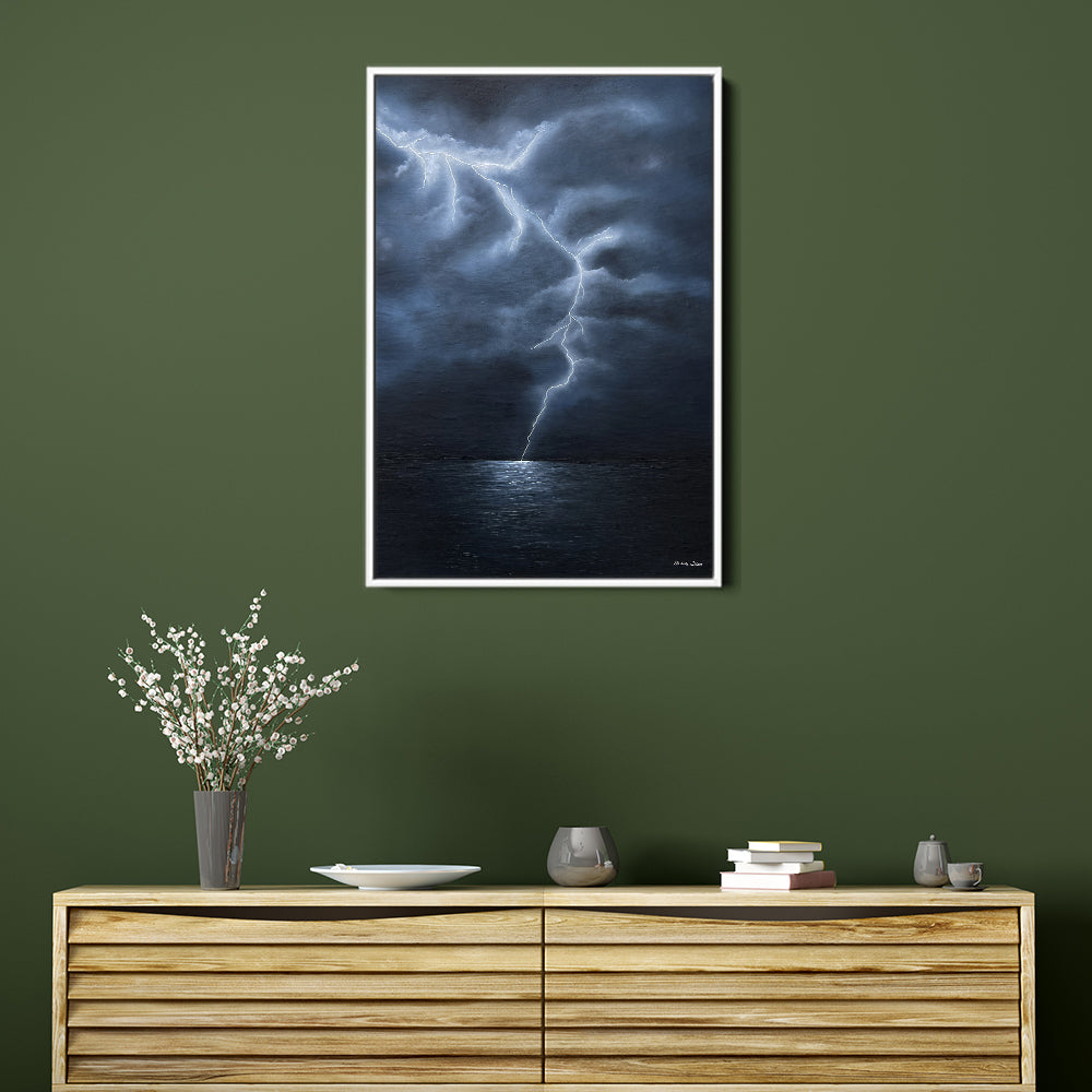 "The Awakening" Lightning Over the Ocean Canvas