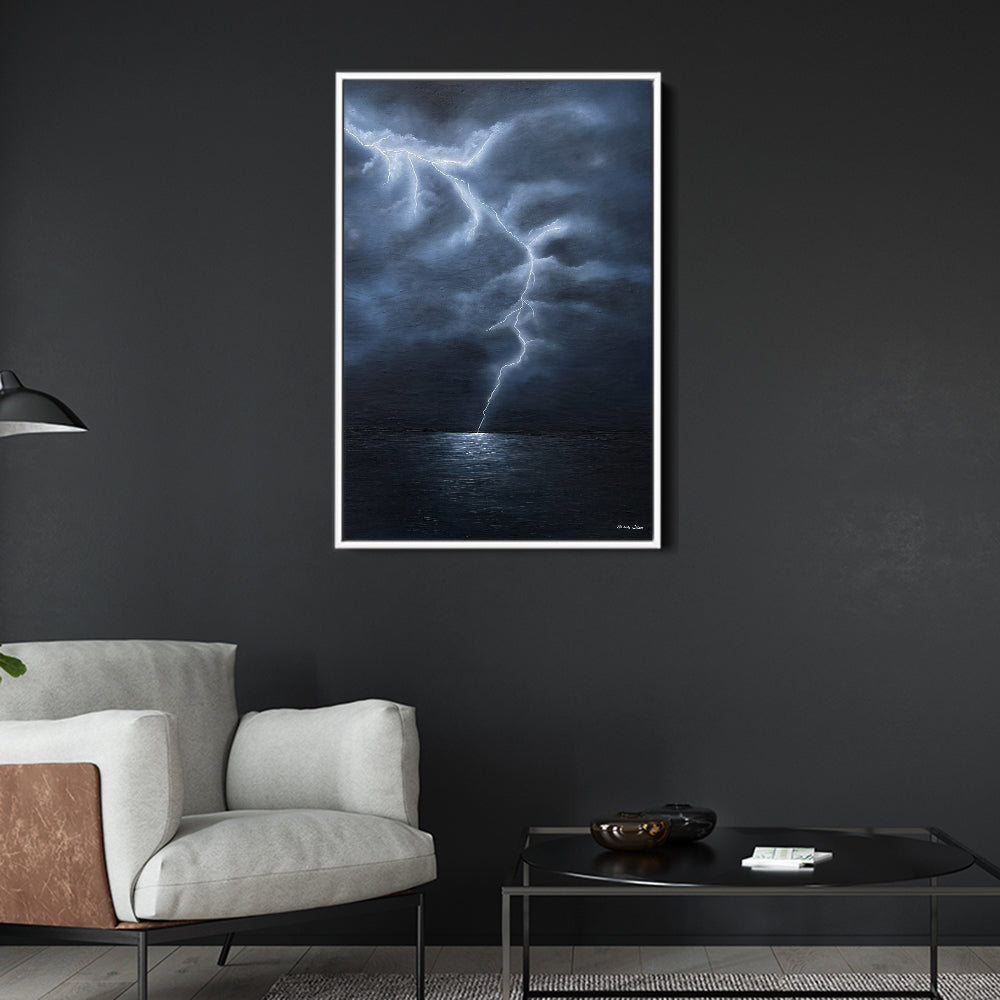 "The Awakening" Lightning Over the Ocean Canvas