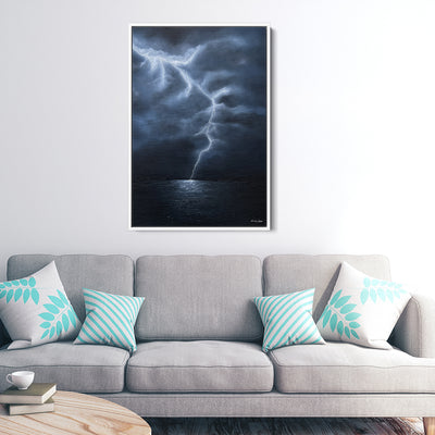 "The Awakening" Lightning Over the Ocean Canvas