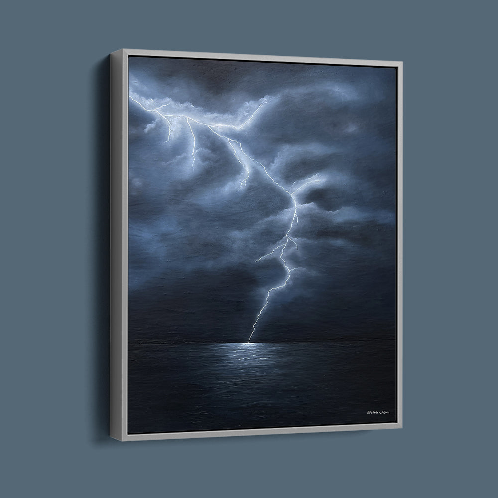 "The Awakening" Lightning Over the Ocean Canvas