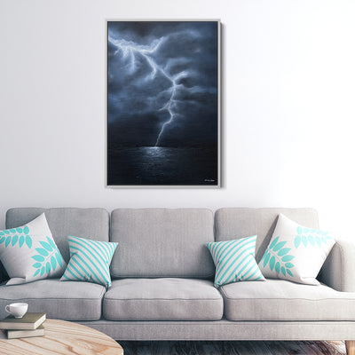 "The Awakening" Lightning Over the Ocean Canvas