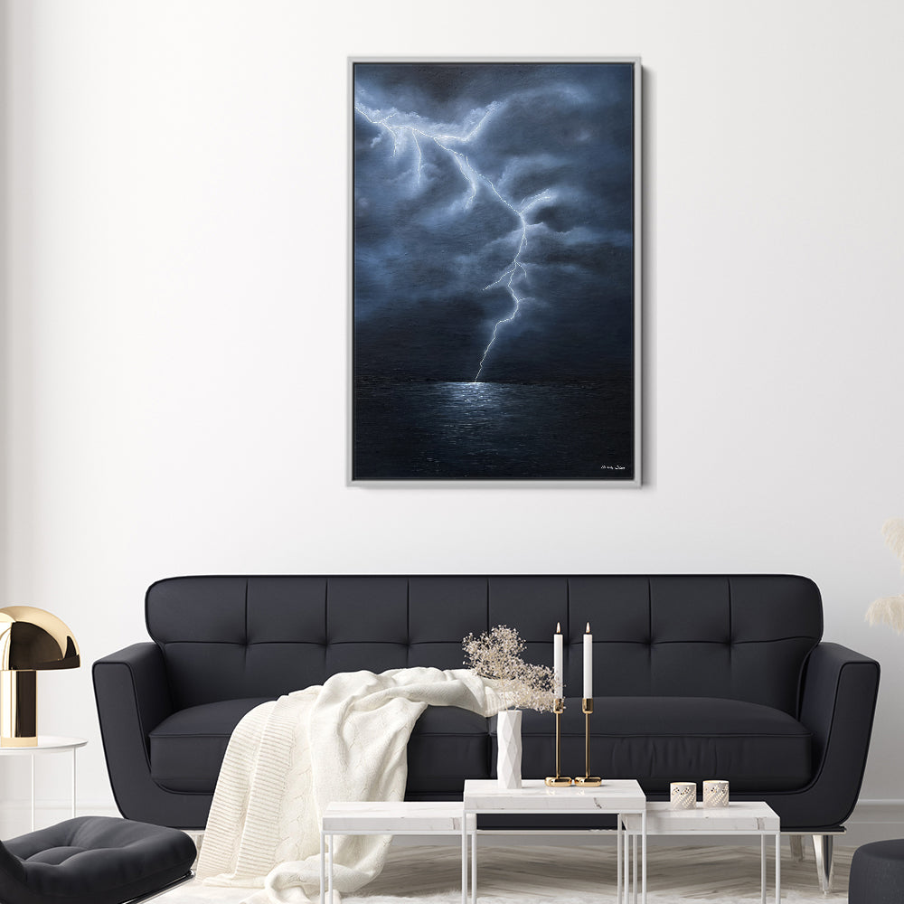 "The Awakening" Lightning Over the Ocean Canvas