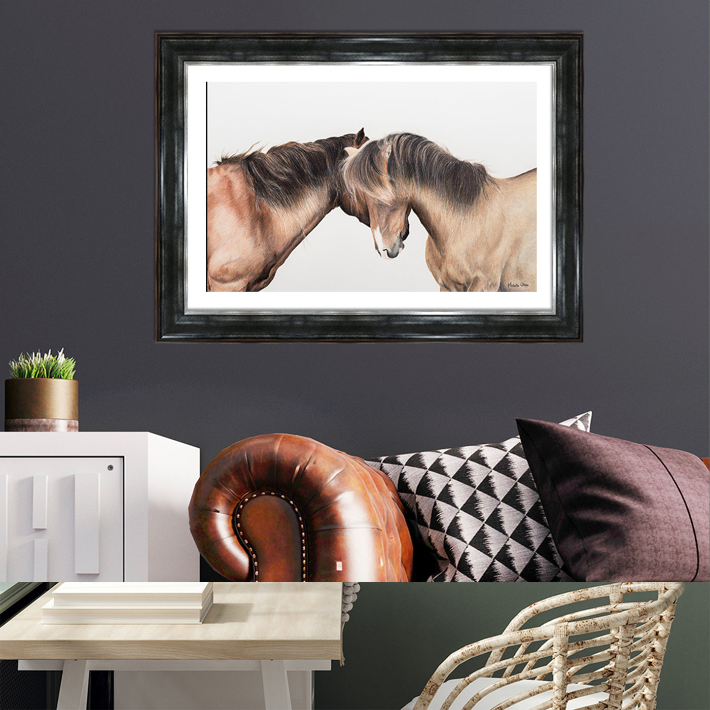Two Whispering Horses Framed
