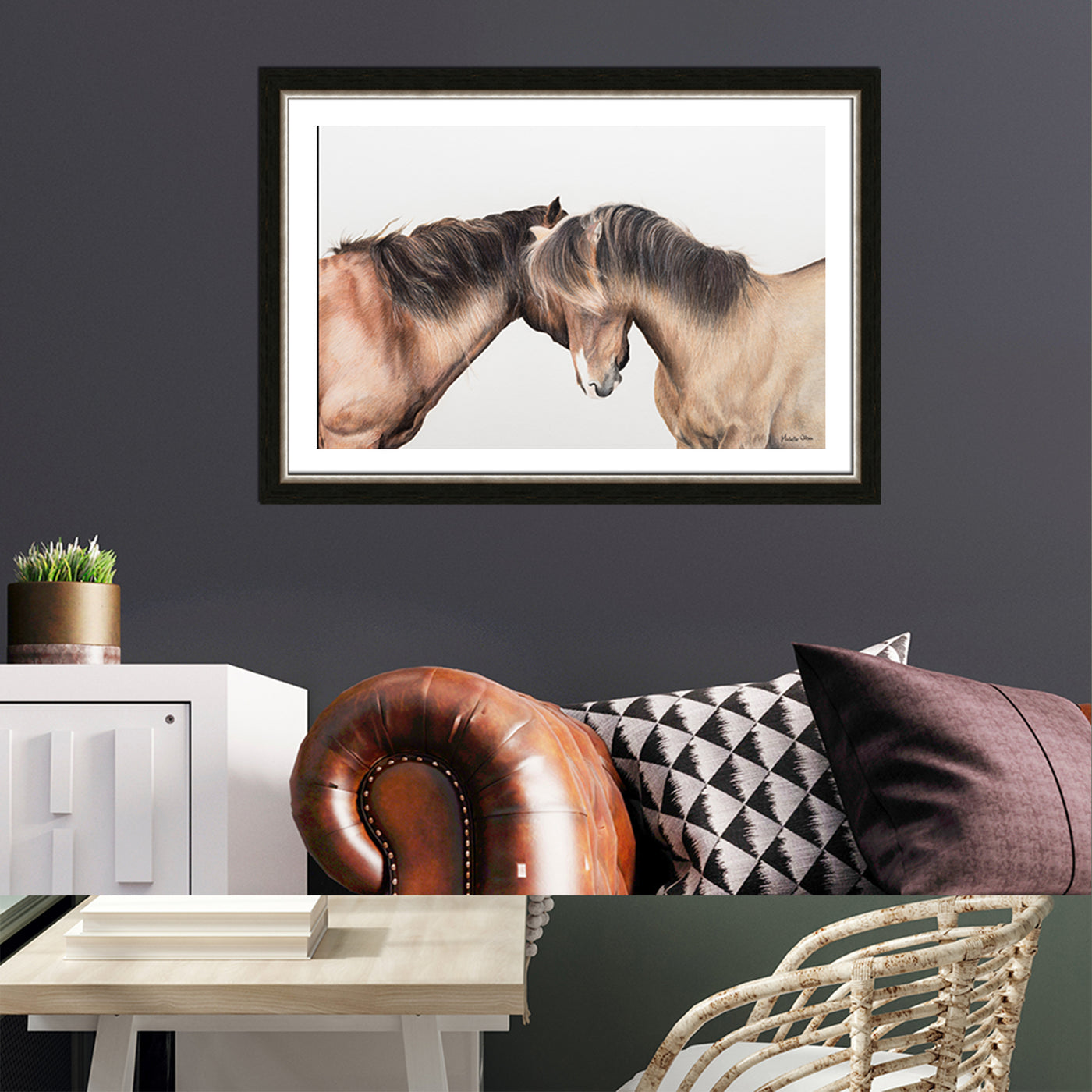 Two Whispering Horses Framed