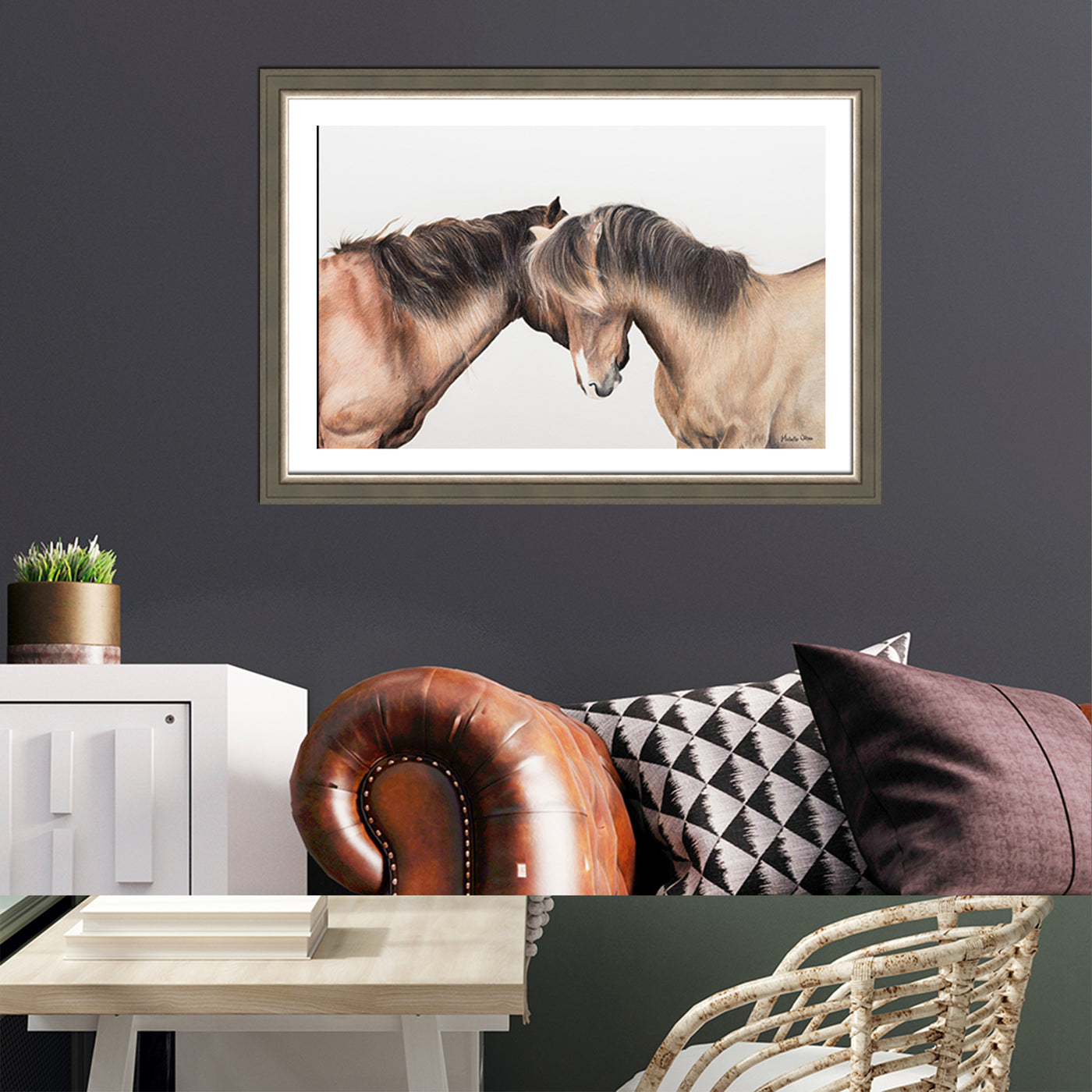 Two Whispering Horses Framed