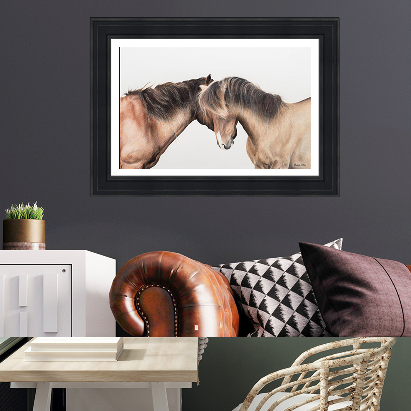 Two Whispering Horses Framed