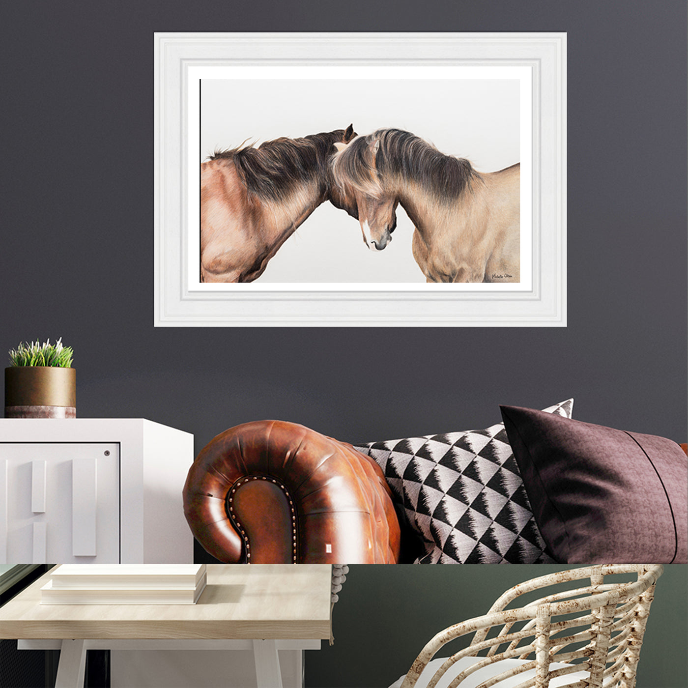 Two Whispering Horses Framed