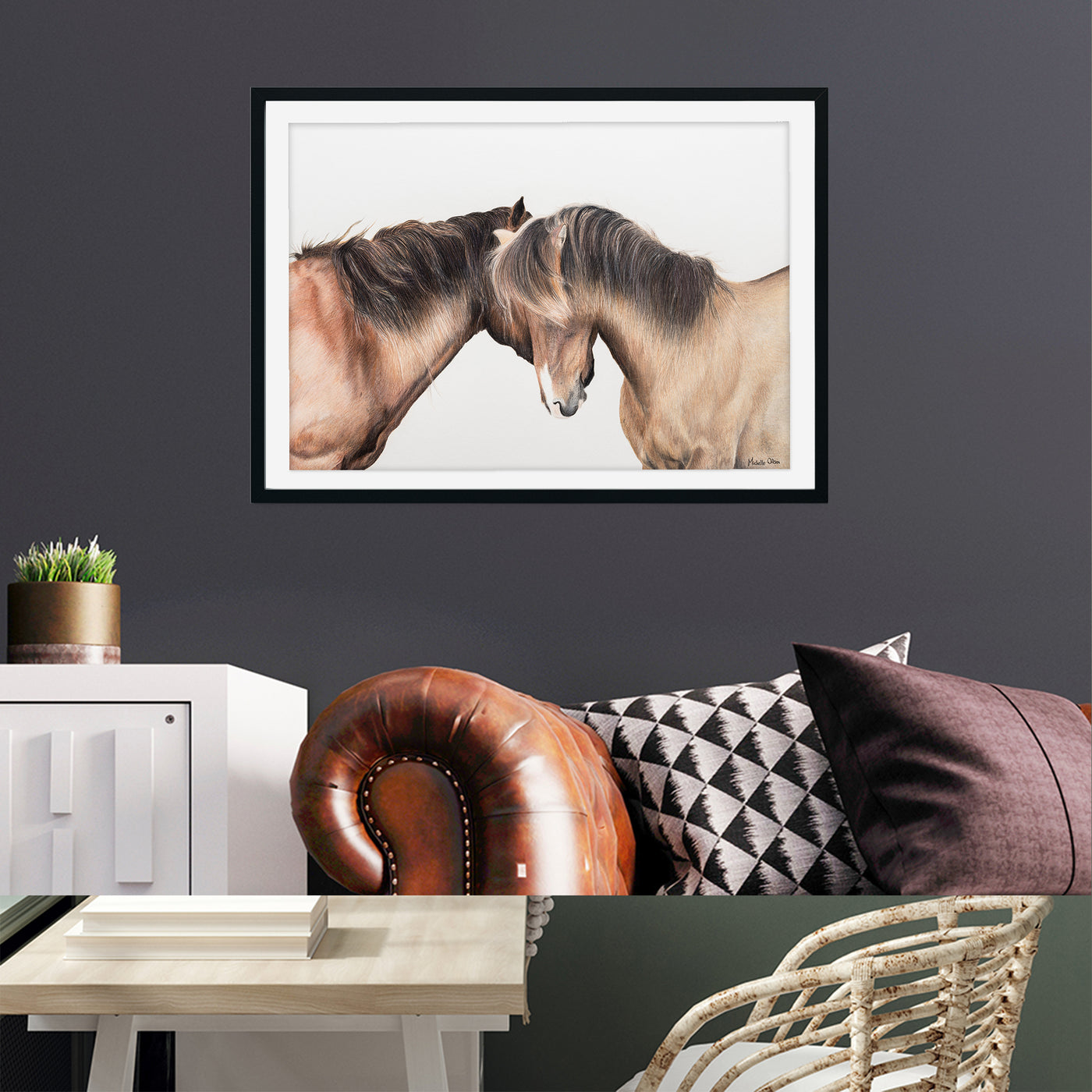 Two Whispering Horses Framed