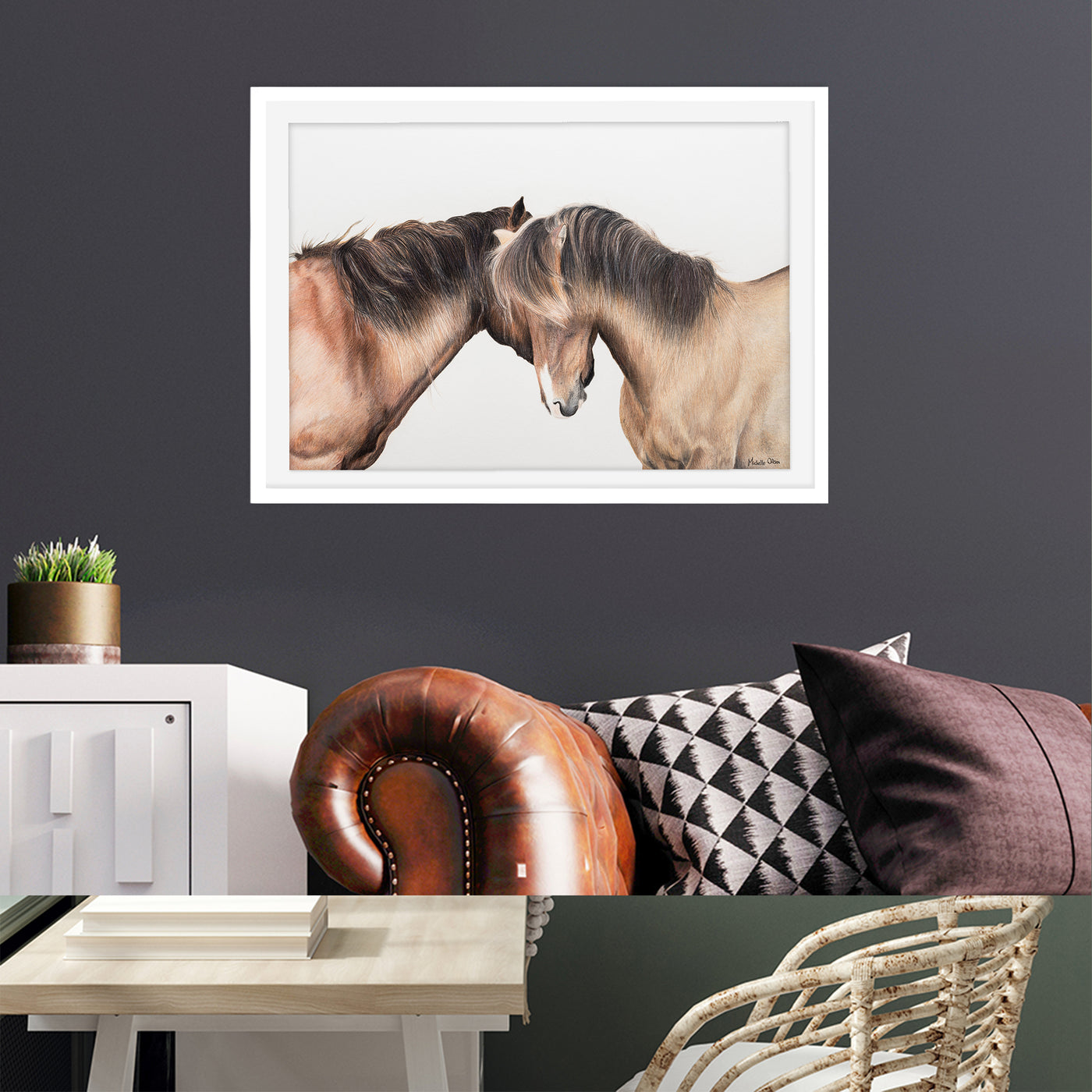 Two Whispering Horses Framed