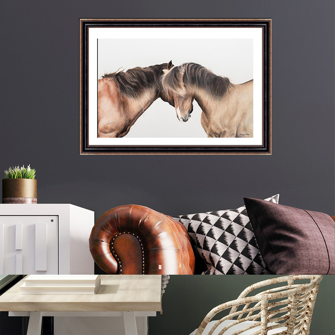 Two Whispering Horses Framed