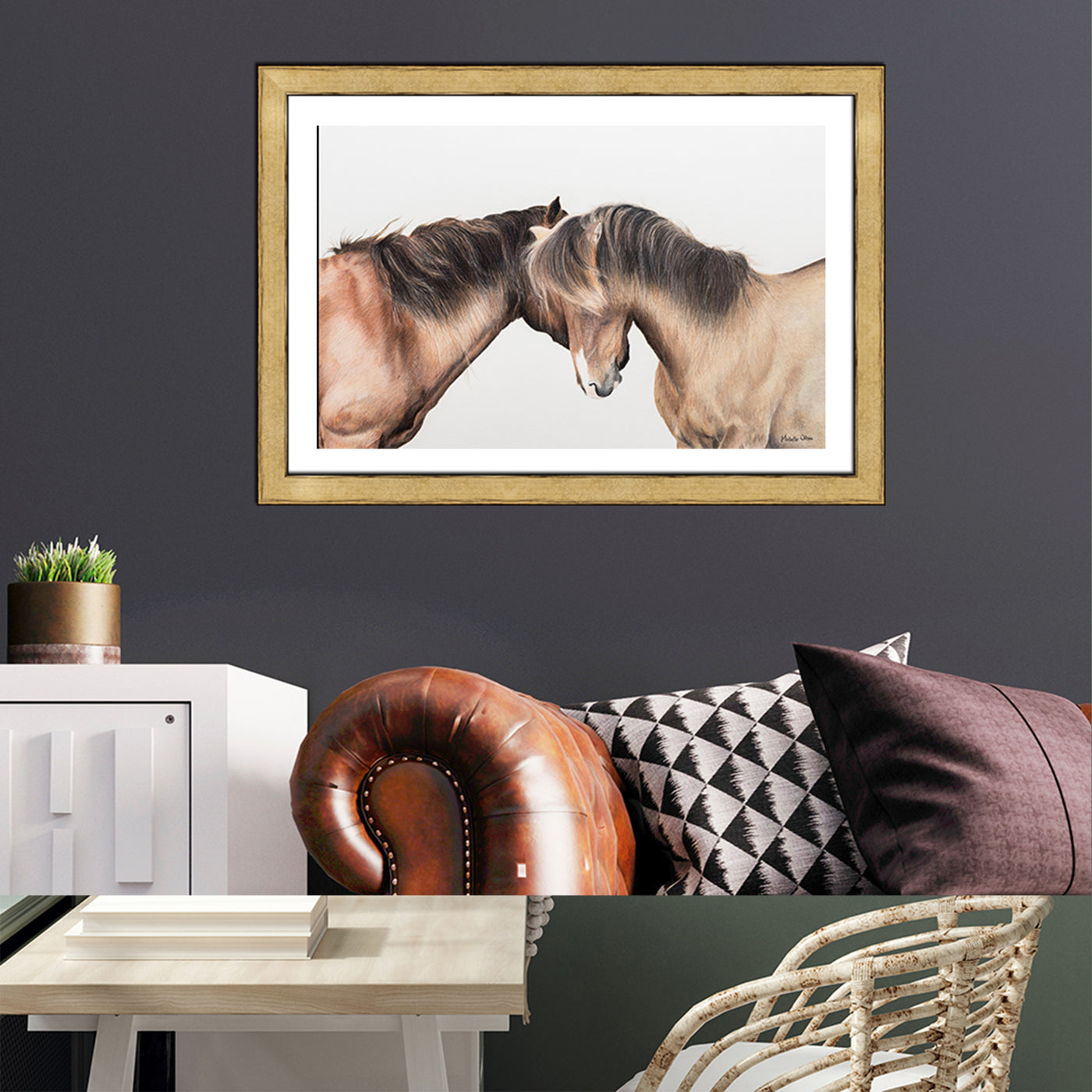 Two Whispering Horses Framed