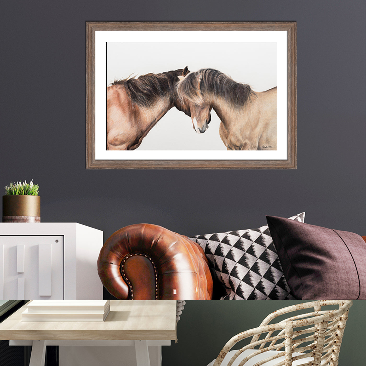 Two Whispering Horses Framed