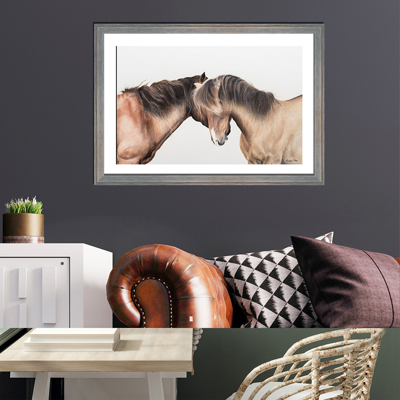 Two Whispering Horses Framed