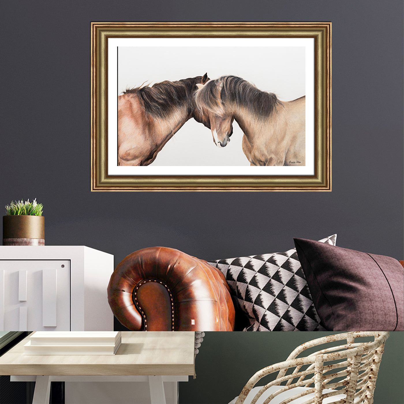 Two Whispering Horses Framed